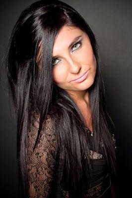 Brunette with violet overlay