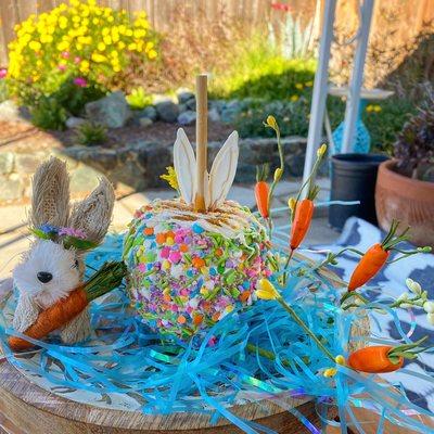 White chocolate bunny themed apple