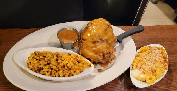 Brown gravy instead of the country gravy on Chicken Fried Steak....wow! A side of Mac & Cheese. A boat of Corn Niblets ....