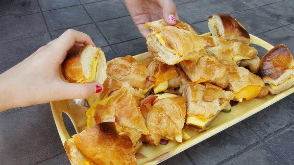 delicious breakfast sandwiches - ours were on a sampling platter - cut into thirds.
