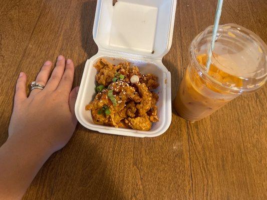Orange chicken and Thai tea