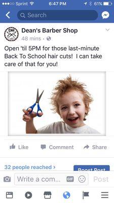 Dean's Barber Shop on FB