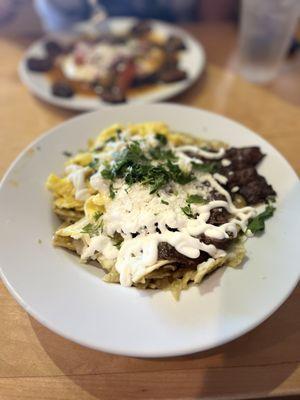 Carne asada Chilaquiles with Carne Asada
