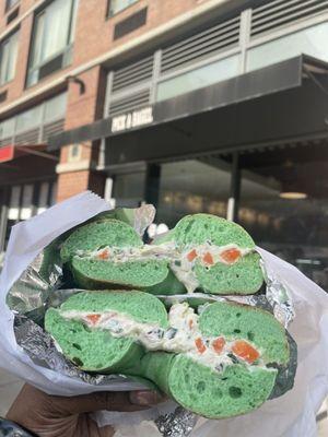 St Patrick's Day Bagel with Vegetable Cream Cheese