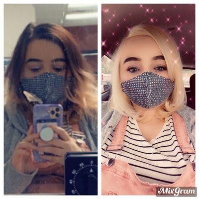 Brown roots, old red box dye on the mids and red tinged blonde ends.... 3 hours later BLONDE! :)