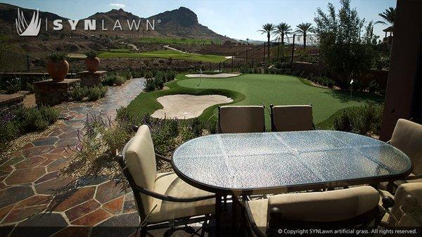 Artificial grass brightens any outdoor space. Great for use in a commercial golf course or personal backyard putting green.