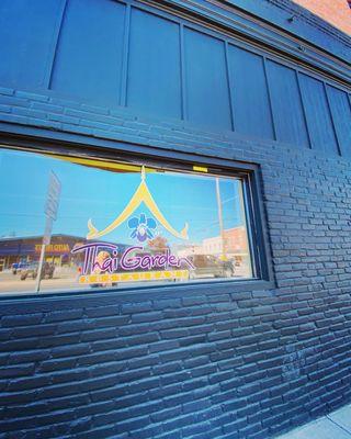 Front window of the restaurant. This restaurant is in the Olsen Building on Crawford and Main in Deer Park.