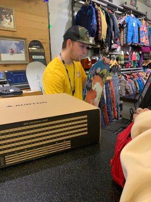 Getting new gear Aaron was very nice and helpful! Very knowledgable about all the products!