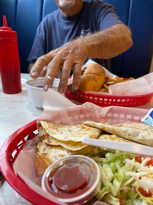 Chicken quesadilla and french dip