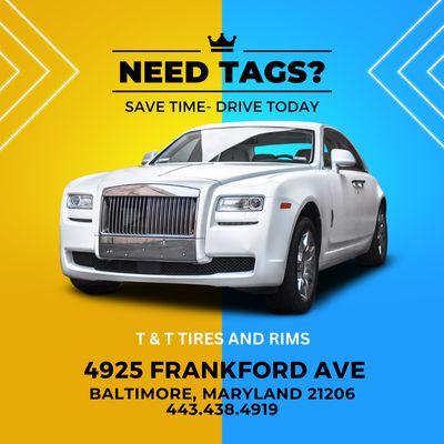 TAG AND TITLE SERVICES-- register/renew/remove
T & T Tires and Rims
4925 Frankford Avenue
Baltimore, MD 21206
443.438.4919