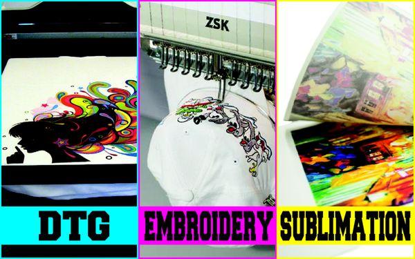 DTG Printing, Embroidery, and Sublimation - just a few things RDG can do for you.