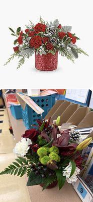 The top photo is the arrangement I chose off the website. The bottom picture is what was sent. :-(