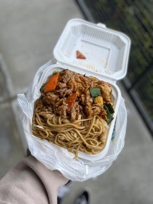 3 meal combination plate. Chow mein, kung pao chicken & broccoli beef.