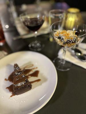 Chocolate cake and vermouth Fig desserts. Both were good, you can definitely taste the orange zest with the fig. The cake is extremely rich.