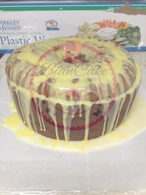 Whole bundt size lemon cake with lemon glaze