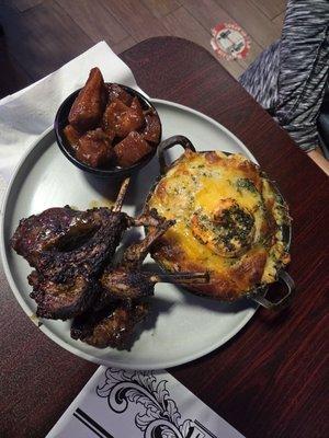 Lamb chops, seafood mac and yams