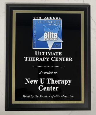 New U is the ultimate Therapy Center for three years in the row, voted by clients and local residents.
