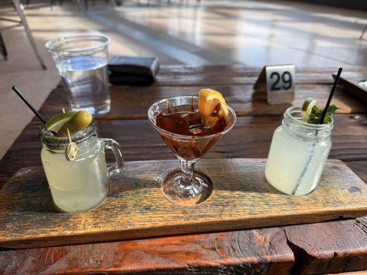 Build your own cocktail flight; Pickle vodka, expresso martini, & mojito