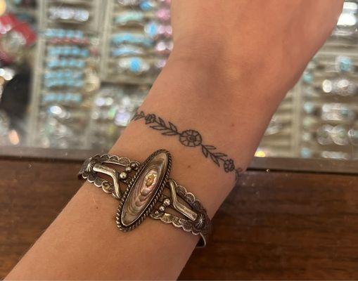 Vintage abalone steering silver bracelet