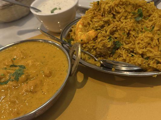 Chicken Korma (left) and Chef's Special Biryani (right)