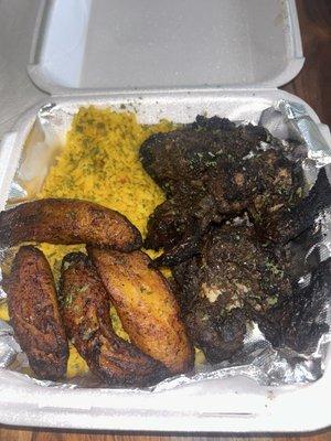 Jerk Chicken, Plaintains, Rice