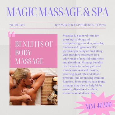 Magic Massage & Spa
MM 40300
Call us at 727-289-1905