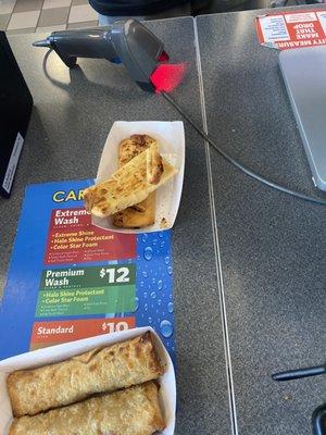 Crusty, expired, dried up garlic cheese breadsticks I was forced to purchase.