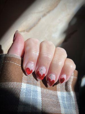 Valentine's nails ~ cat eye cherries/hearts.
