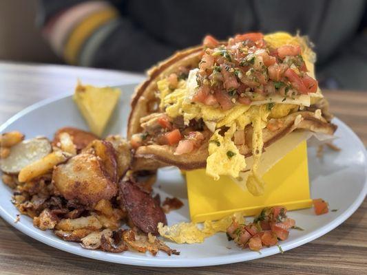 A breakfast taco in a waffle's awful