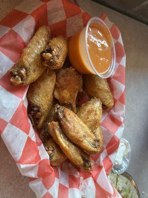 Wings with their buffalo sauce. side of their jalapeño BBQ (not shown) was really good & not very hot