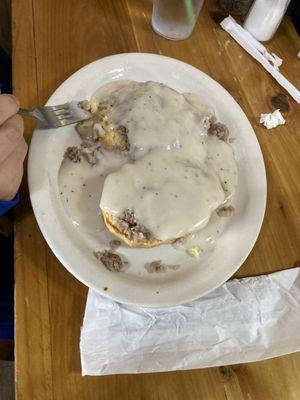 Small biscuit and gravy were huge