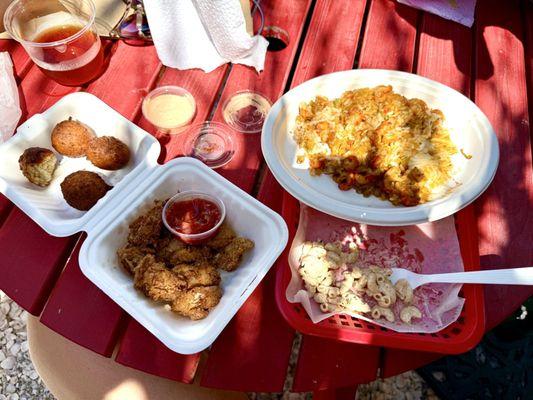 Oysters, hush puppies, crawfish étouffée! Everything so good!