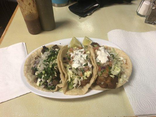 One carne asada taco, 2 pescado tacos