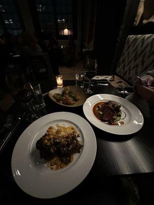 Lamb, flank steak and smashed potatoes