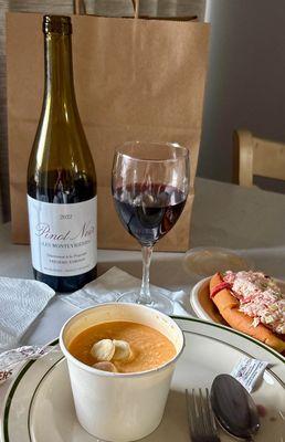 Nice Pinot Noir to go with my lobster dinner!! Good pairing! Thanks to the gentleman at Atlantic Liquor!!