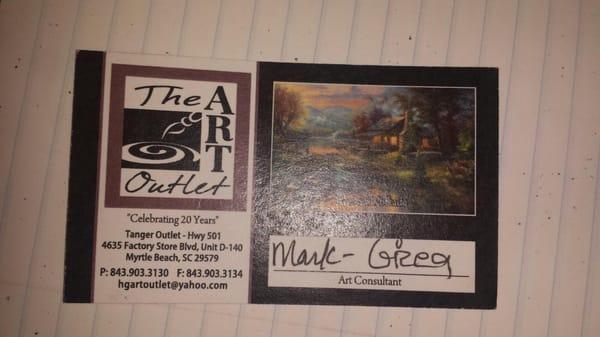 Business card from the nice associate.