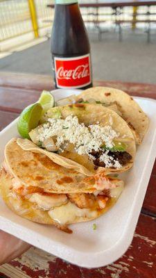 Tacos & shrimp quesadilla