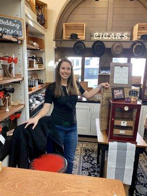 Courtney in our Charleston City Market Cigar Shop