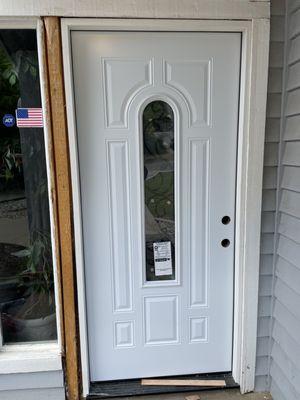 Pre-hung door installation.