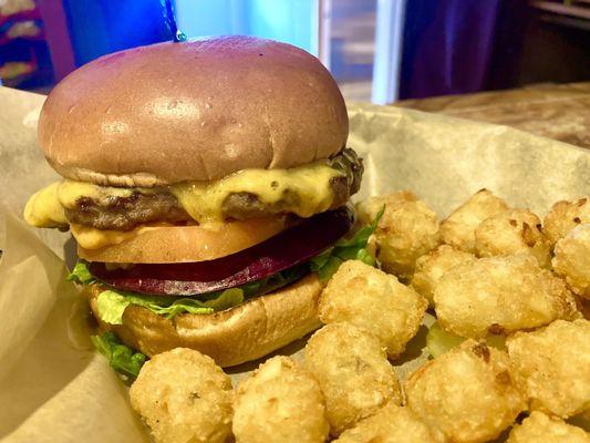 Pub Burger, with tots.