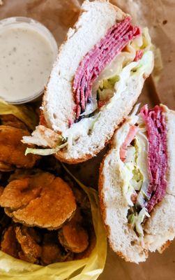 Pastrami and provolone with pickle chips