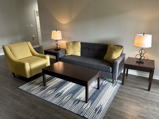 Living room. Love the yellow!