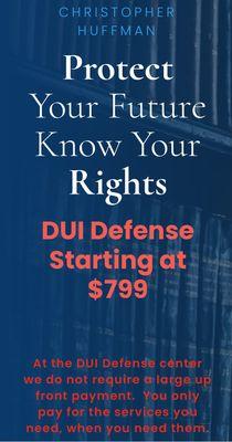 Free consultation. DUI defense starting at $799.00. Never a large up front payment. Pay for services you need, when you need them.