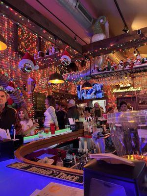 Festive decor around the bar