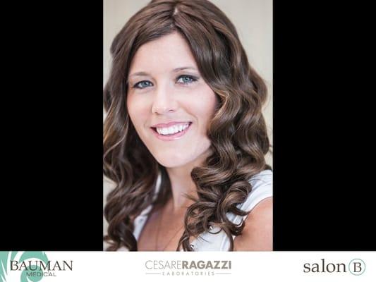 salonB client Genny with her new CNC hand-made in Italy custom hair replacement system. A prosthetic scalp & unprocessed hair make it great!