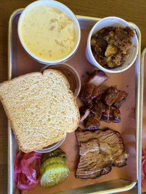 2 meat combo: brisket and pork belly burnt ends