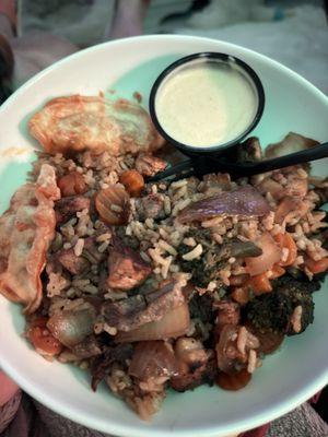 1/2 of the Big Buddha dinner with the dumplings & yum yum sauce, yummy!