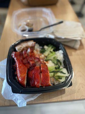 3 meat, BBQ Chicken, BBQ Pork, Crispy Port