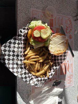Cheddar cheese burger with bacon and a fried egg