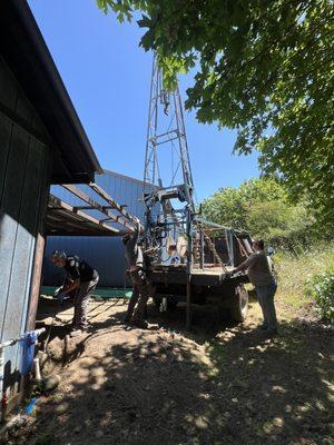 Photos of the difficulty presented with to pull the pump as it was in an odd location, and a very old well.